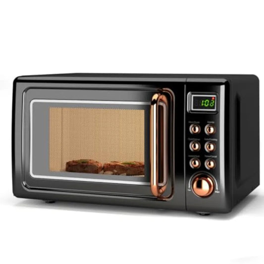 Countertop Retro Microwave Oven 0.7 Cu Ft Small Microwave with Defrost 5 Micro Power 8 Auto-cooking Set Child Lock Compact