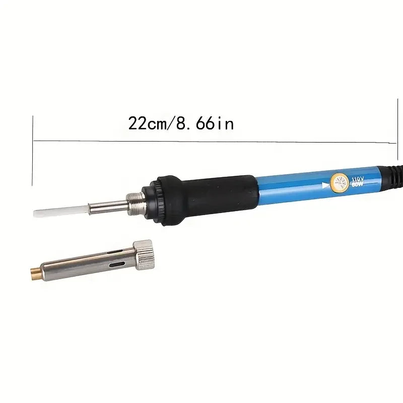 7-piece adjustable temperature electric soldering iron with constant temperature, internal heating, home-use soldering iron set, manual small half-aluminum desoldering pump and desoldering tweezers, soldering iron tip