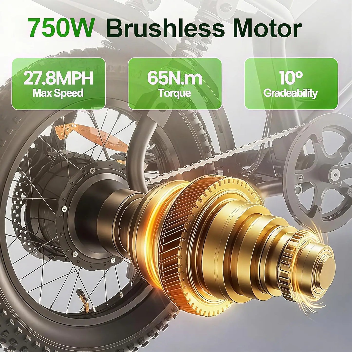 Electric Bike for Adults & Teens – 750W Motor 65Nm Torque, 48V 15Ah Removable Battery, Full Suspension, 3 Riding Modes