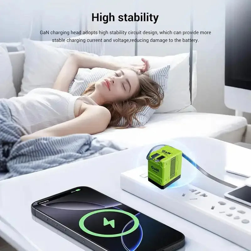 （2PCS) 4-in-1 Gan 120W Fast Charger Retractable USB-C & Lightning Cable Folding Adapter iPhone 16 iPad MacBook multi-device