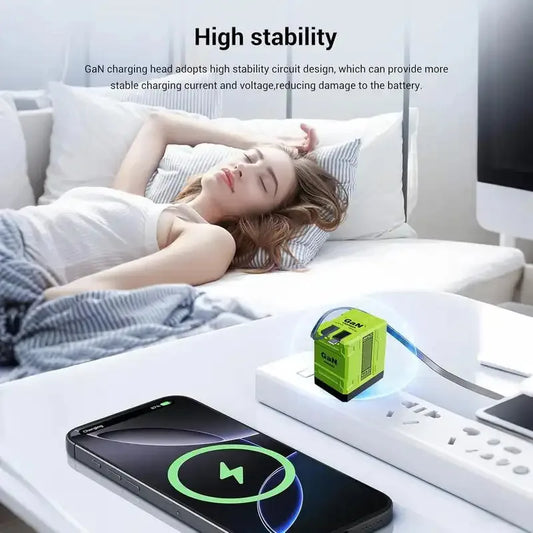 （2PCS) 4-in-1 Gan 120W Fast Charger Retractable USB-C & Lightning Cable Folding Adapter iPhone 16 iPad MacBook multi-device