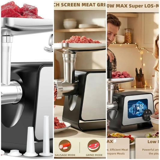 3200W Max Electric Meat Grinder & Sausage Stuffer with Touch Screen,2 Blade And 3 Plates, 3 Tubes
