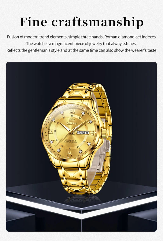 2906 Dual Date Quartz Watch for Men Waterproof Stainless Steel Hand Clock Number Dial Men's Watches Luxury Brand Wristwatch
