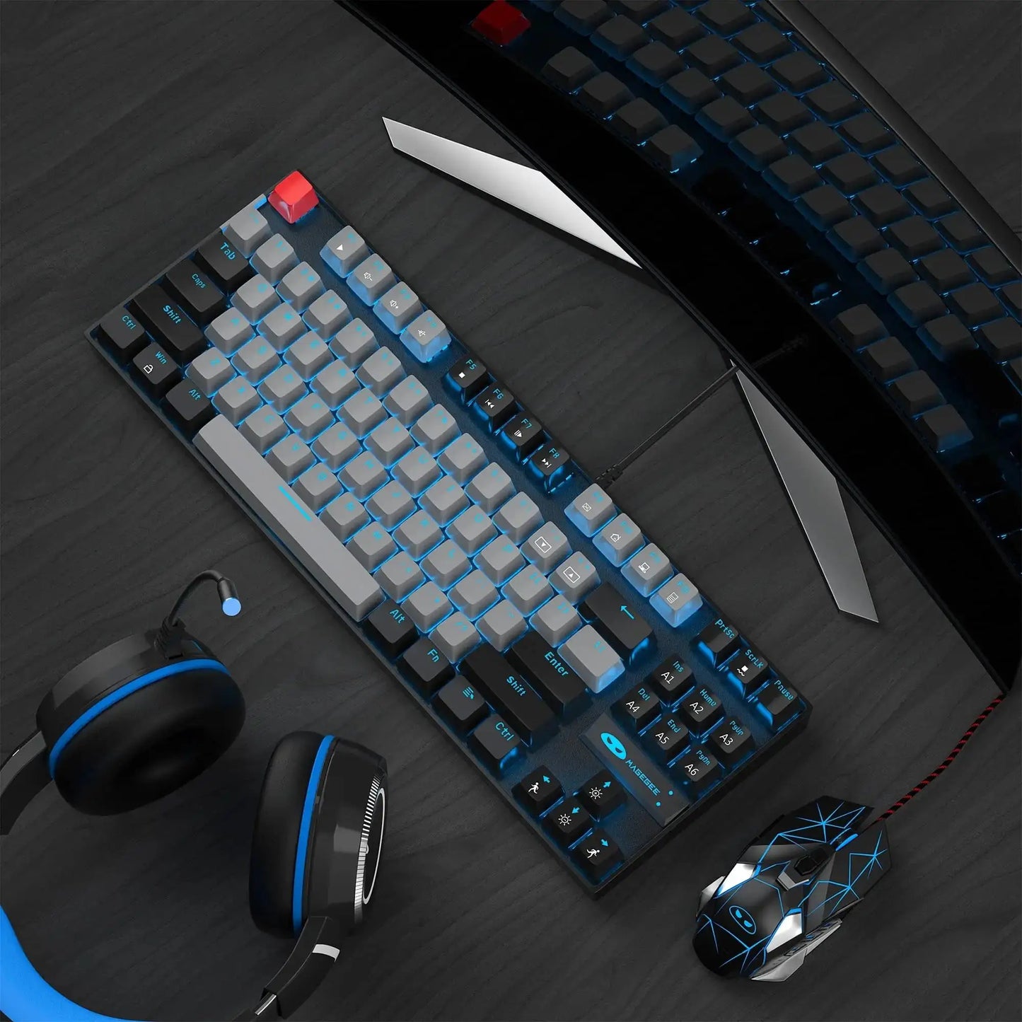 75% Mechanical Gaming Keyboard, Blue Switch, LED Blue Backlit, 87 Keys Compact TKL Wired Keyboards for Windows Laptop PC