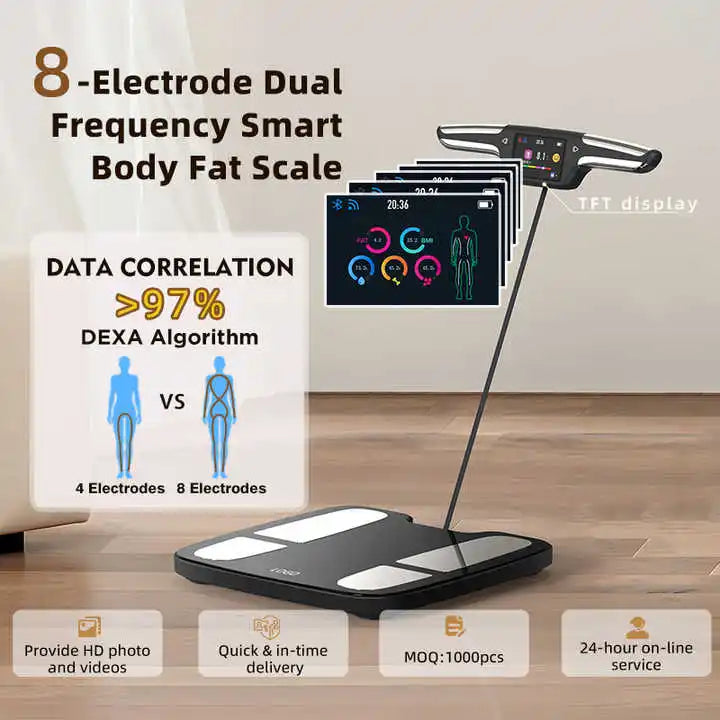 Smart Scale 8-Electrode Total Body Composition Analyzer with Hand & Foot Electrodes for Segmental Muscle Fat Analysis