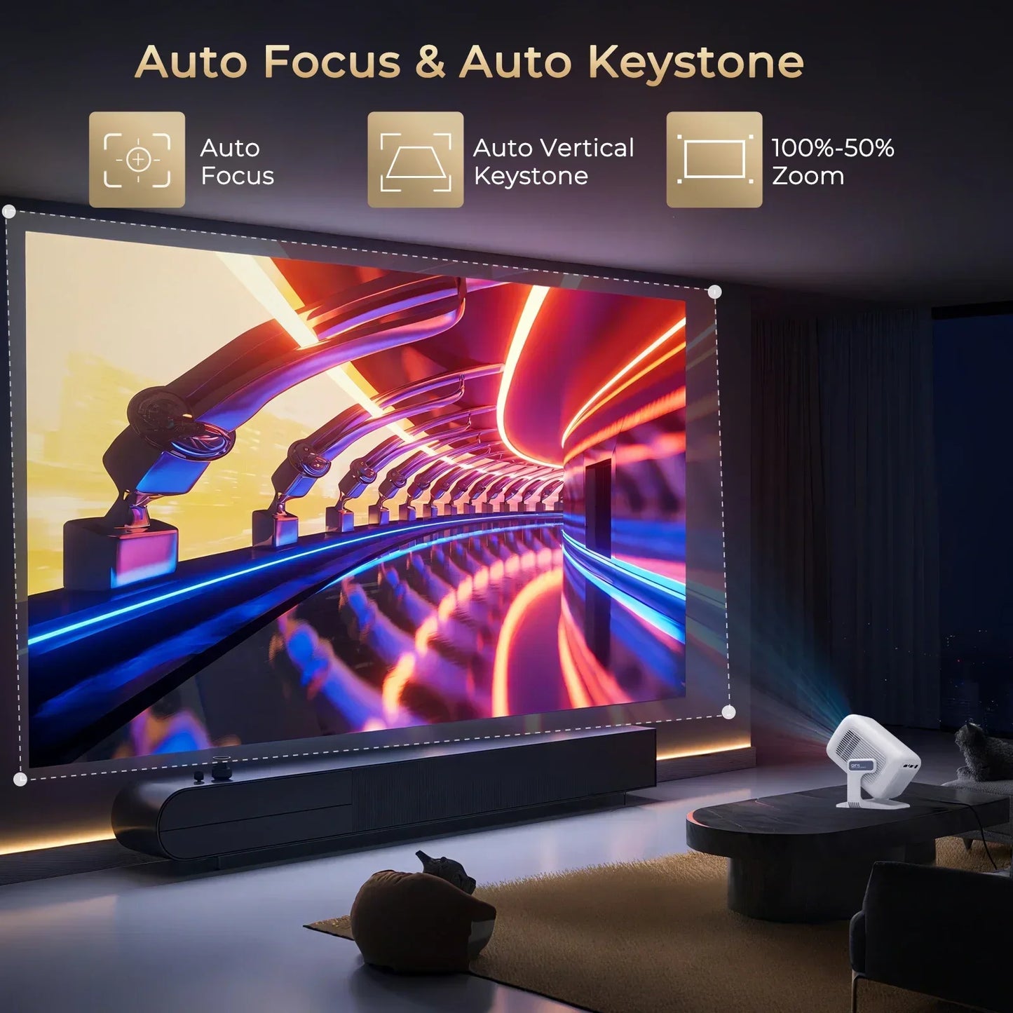 4K X3AQ Projector 500ANSI Native 1080P Auto Focus Android 11 BT5.4 WIFI6 Portable Home Theater