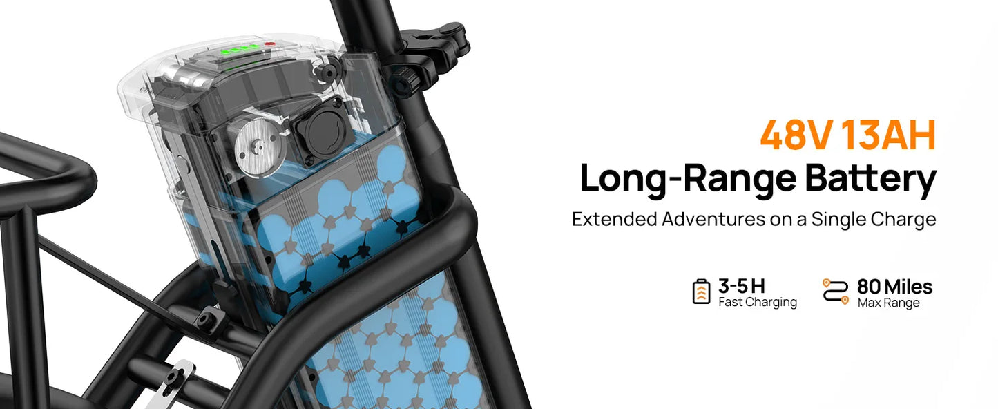 1000W E20 Electric Bike | 48V 13Ah Removable Battery, 20MPH, 20''X3" Fat Tire, 7-Speed Electric Bicycles with Dual Disc Brake