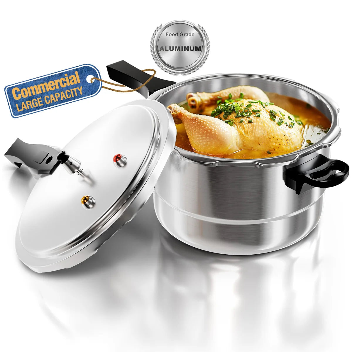 6-16 Qt Aluminum Pressure Cooker with Release Valve & Protective Devices, Compatible with Gas & Induction, Rack Included