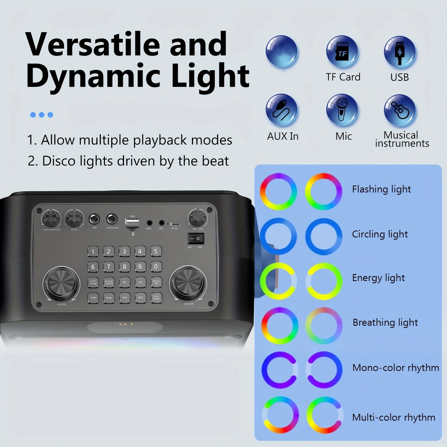 Karaoke Machine with 2 Microphones, Portable Bluetooth Speaker with RGB Light, Karaoke System for Karaoke Home Party