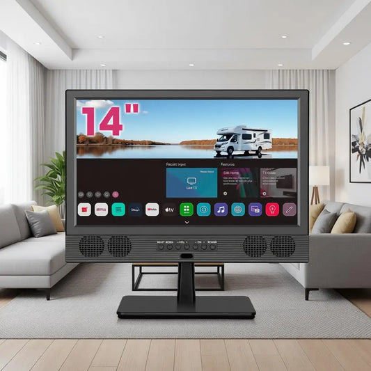Compact 14 HD LED Smart TV with Integrated Apps, ATSC Tuner, and HDMI/USB/AV Ports for Home, Kitchen, or Travel