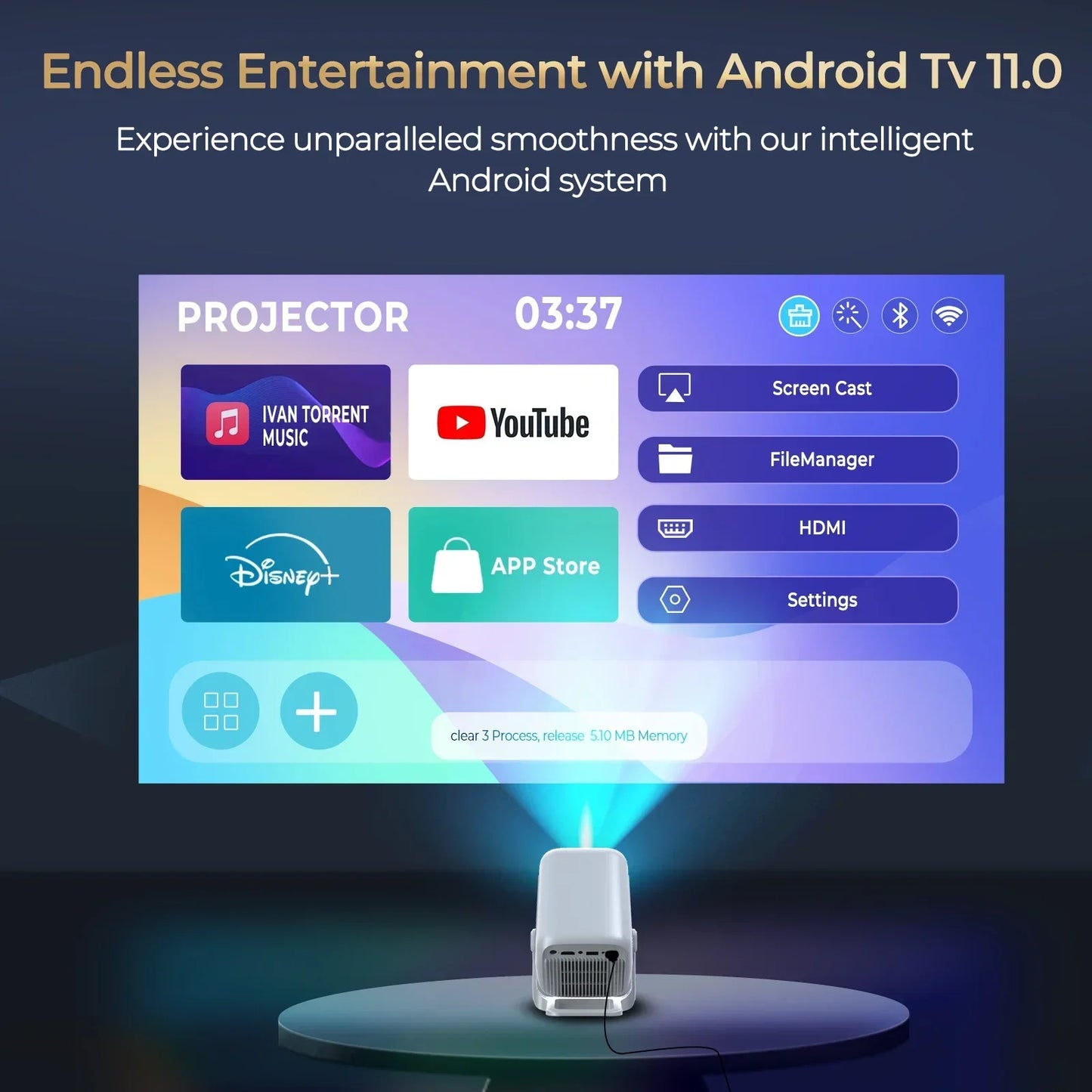 4K X3AQ Projector 500ANSI Native 1080P Auto Focus Android 11 BT5.4 WIFI6 Portable Home Theater