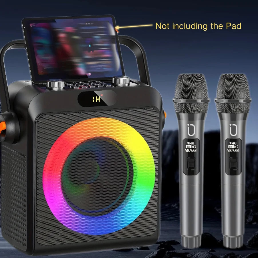 Karaoke Machine with 2 Microphones, Portable Bluetooth Speaker with RGB Light, Karaoke System for Karaoke Home Party