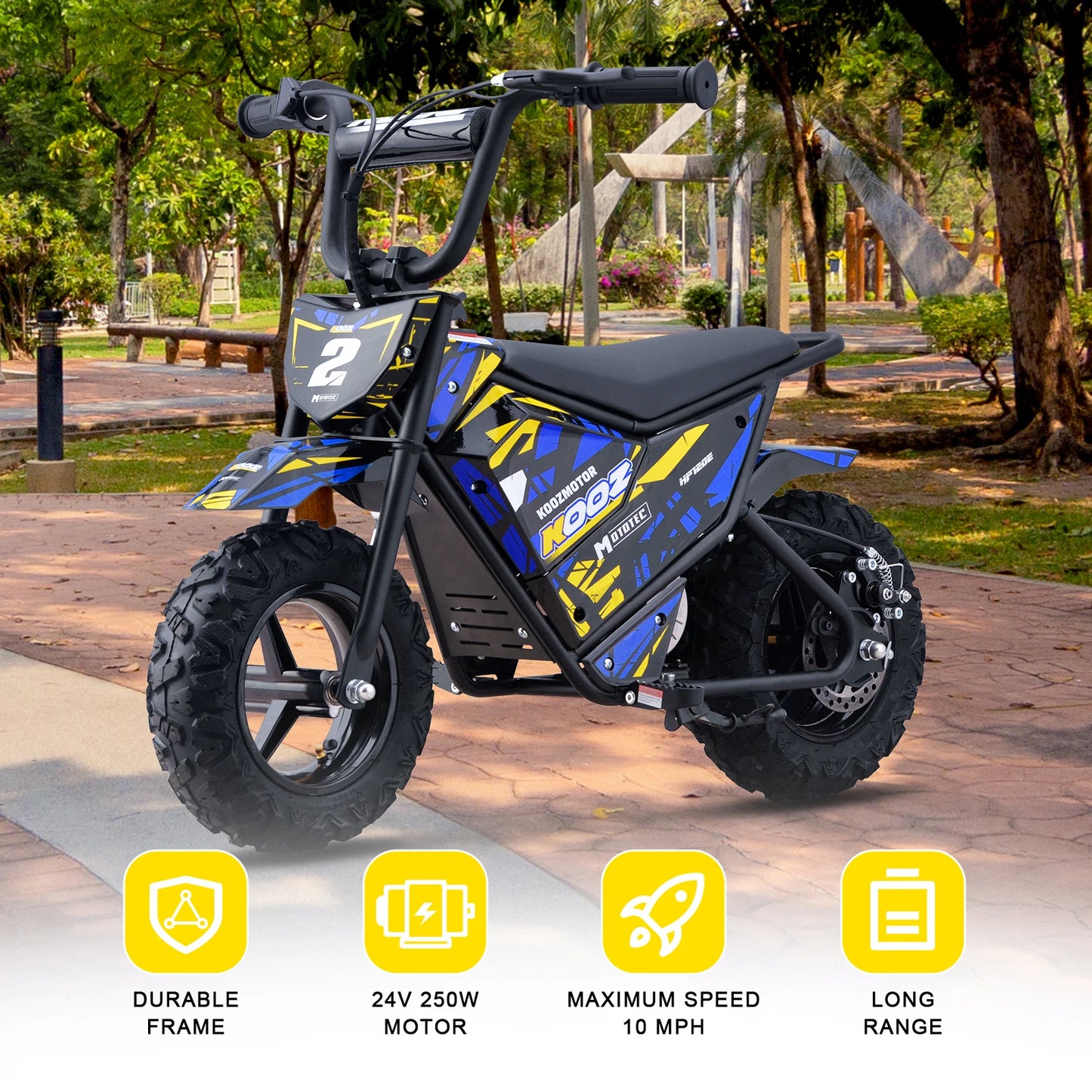 HP120E 24V 250W Electric Dirt Bike for Kids, 2 Speed Modes, Electric Motorcycle Up to 10 MPH & 7.5 Miles Long-Range.