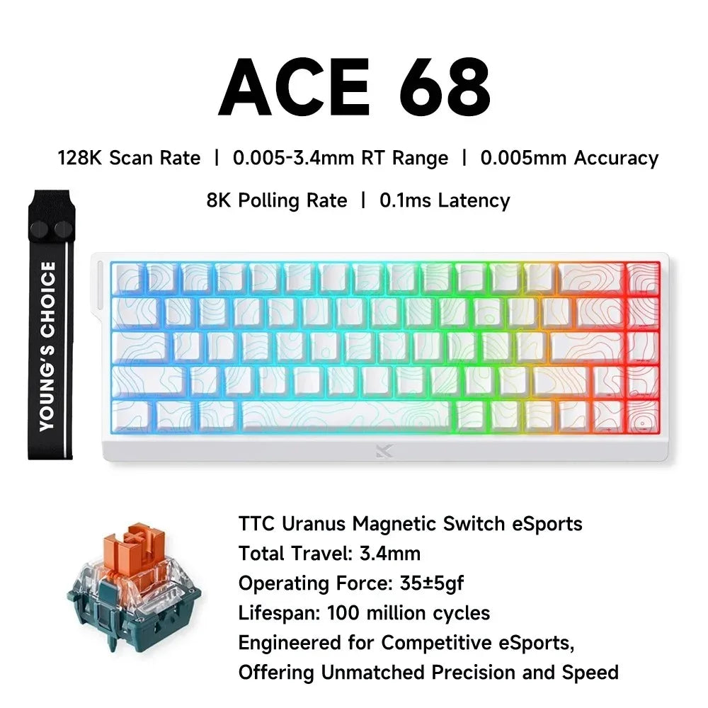 ACE 68 Wired Magnetic Switch Gaming Keyboard Hall Effect Rapid Trigger Programmable RGB 8K Hz DKS/MT/TGL/RS/SOCD Keyboard