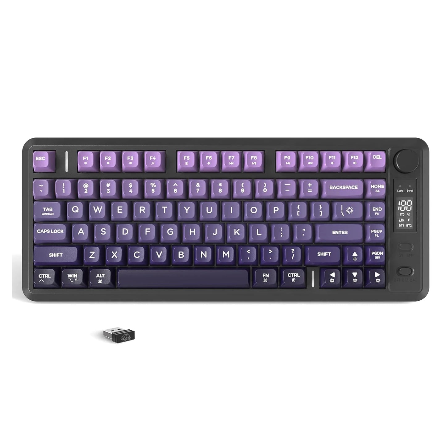 M75 Wireless Membrane Gaming Keyboard with Knob & OLED Display Bluetooth/2.4Ghz Rainbow Backlit Gradient PBT Keycaps