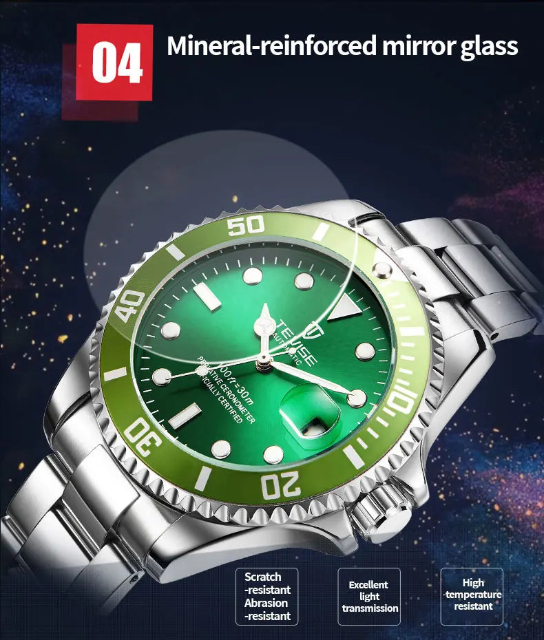 Men's Fashionable Business-Style Waterproof Mechanical Watch Alloy Case Butterfly-Style Clasp