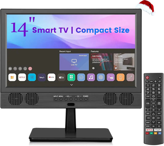 14 Inch Small Smart TV, HD LED Flat Screen Smart TV with ATSC Tuner/HDMI/USB/AV for Kitchen, RV, Camper, Bedroom or Travel Use