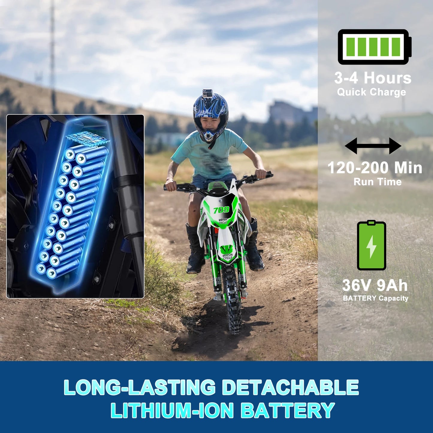 Off Road Mini Motorcycle, Rocket Electric Motocross Bike, Dirt Bike, Electric Pocket Motorbike with Mechanical Disc Brakes