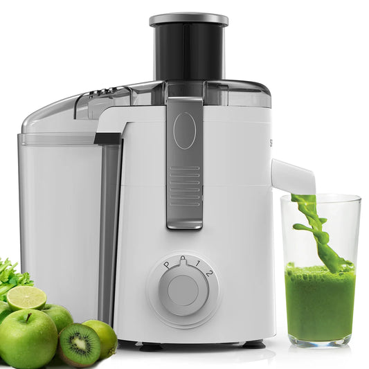 Compact Juice Maker, Centrifugal Juice Extractor for Fruit & Vegetable Juice, 3-Speeds, User-Friendly & Easy-Clean, White