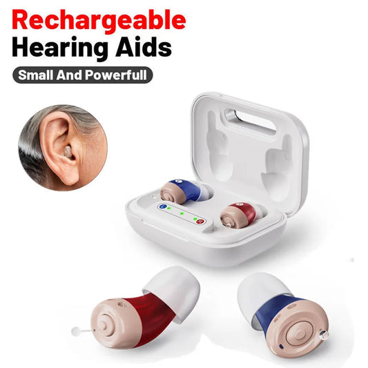 1 Pair Mini Hearing Aids Rechargeable In-Ear Hearing Amplifier Sound Enhancer Fashion Design
