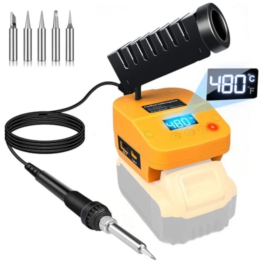 Cordless Soldering Station Compatible with Dewalt 20V Battery, Portable Electric Soldering Iron Station LCD Display with USB