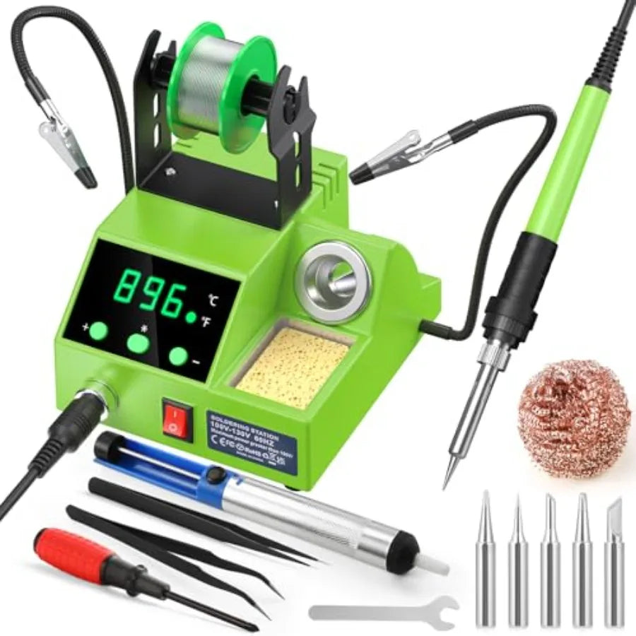 Soldering Station, 100W Digital Display Soldering Iron Station Kit with 2 Helping Hands, 356°F - 896°F, Auto Sleep, °C/°F