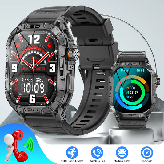New Smart Watch ED Display 100+ Sport Mode with Compass IP68 Waterproof Bluetooth Call Heart Rate Blood Pressure Men K63