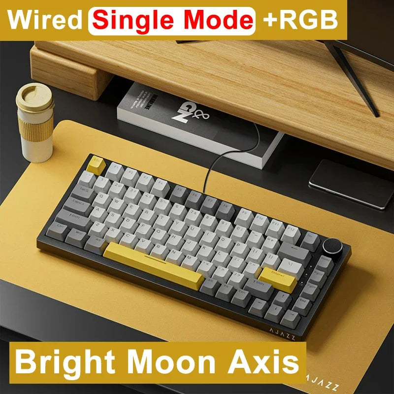 AK820 Wired Mechanical Gaming Keyboard 75% Layout 82 Key Hot-Swappable Design Metal Volume Knob Ideal Esports Office Use