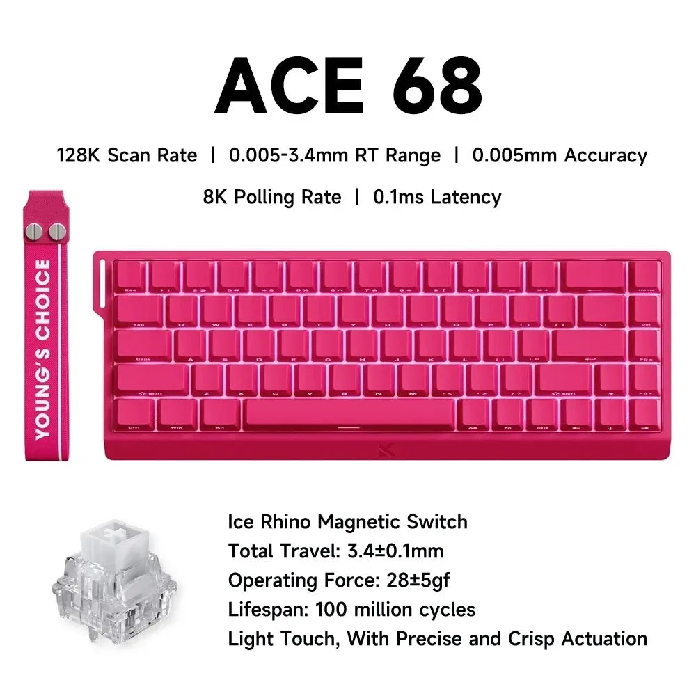ACE 68 Wired Magnetic Switch Gaming Keyboard Hall Effect Rapid Trigger Programmable RGB 8K Hz DKS/MT/TGL/RS/SOCD Keyboard
