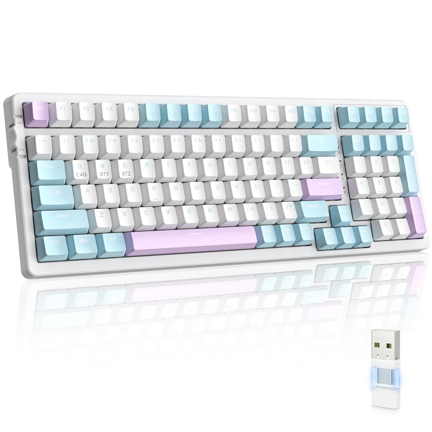 K96 Wireless Mechanical Keyboard, Dual Mode 2.4G/BT5.0 2-in-1 Receiver, 100 Keys Hot Swappable Red Switches Gamin