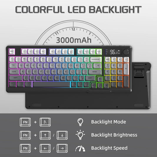 M96 Wireless Gaming Keyboard Creamy Membrane with Rainbow Backlight, Media Knob, LCD Screen, Dual Mode-Bluetooth/2.4Ghz, Ball Shape