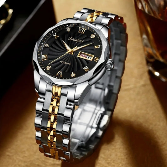 Automatic mechanical watch with stainless steel luminous band, fashionable men's national watch.