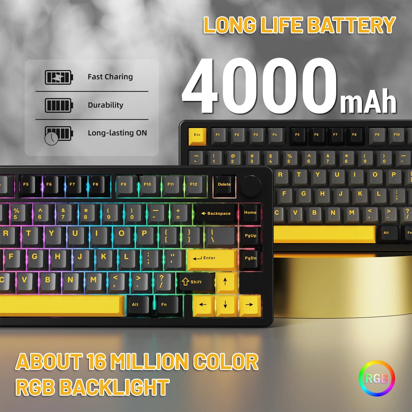 X86 75% Aluminum CNC Wireless Mechanical Gaming Keyboard with Volume Knob,82 Key Gasket Hot Swappable RGB Custom Keyboard Keycaps, BT/2.4GHz/USB-C for Mac/Win-Starshine Black