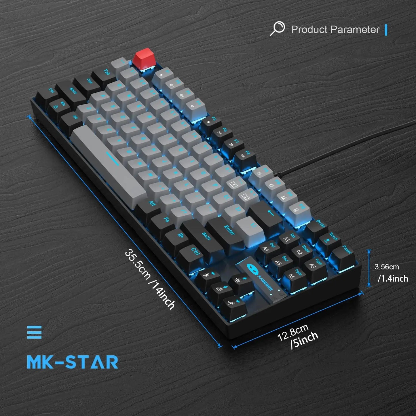 75% Mechanical Gaming Keyboard, Blue Switch, LED Blue Backlit, 87 Keys Compact TKL Wired Keyboards for Windows Laptop PC