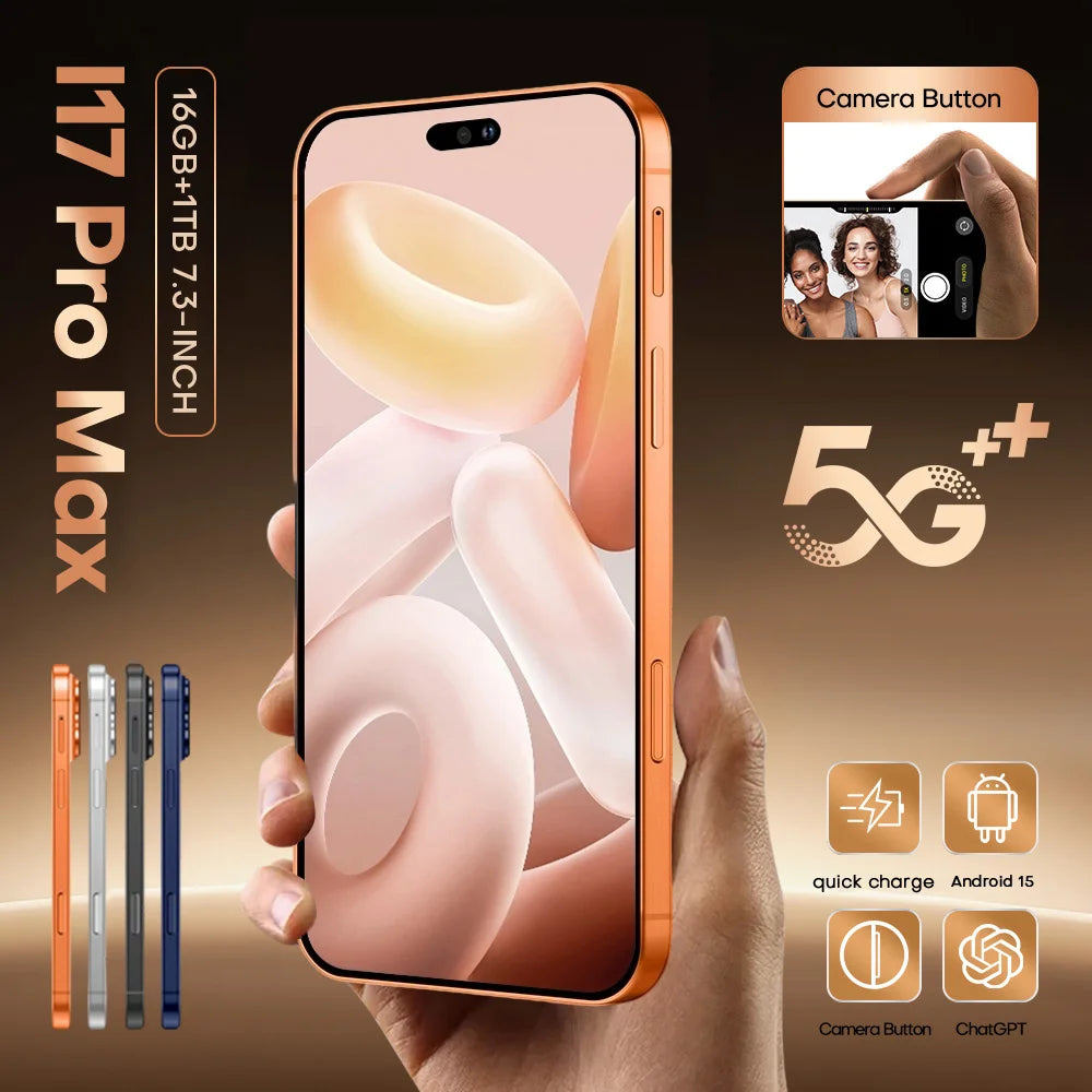 2026 NEW i17 Pro Max 5G Dual Card 8000mAh Battery 7.3HD Global Edition Original Cheap Smart Android Facial Recognition Function