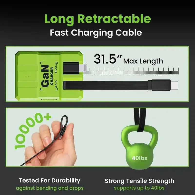 （2PCS) 4-in-1 Gan 120W Fast Charger Retractable USB-C & Lightning Cable Folding Adapter iPhone 16 iPad MacBook multi-device