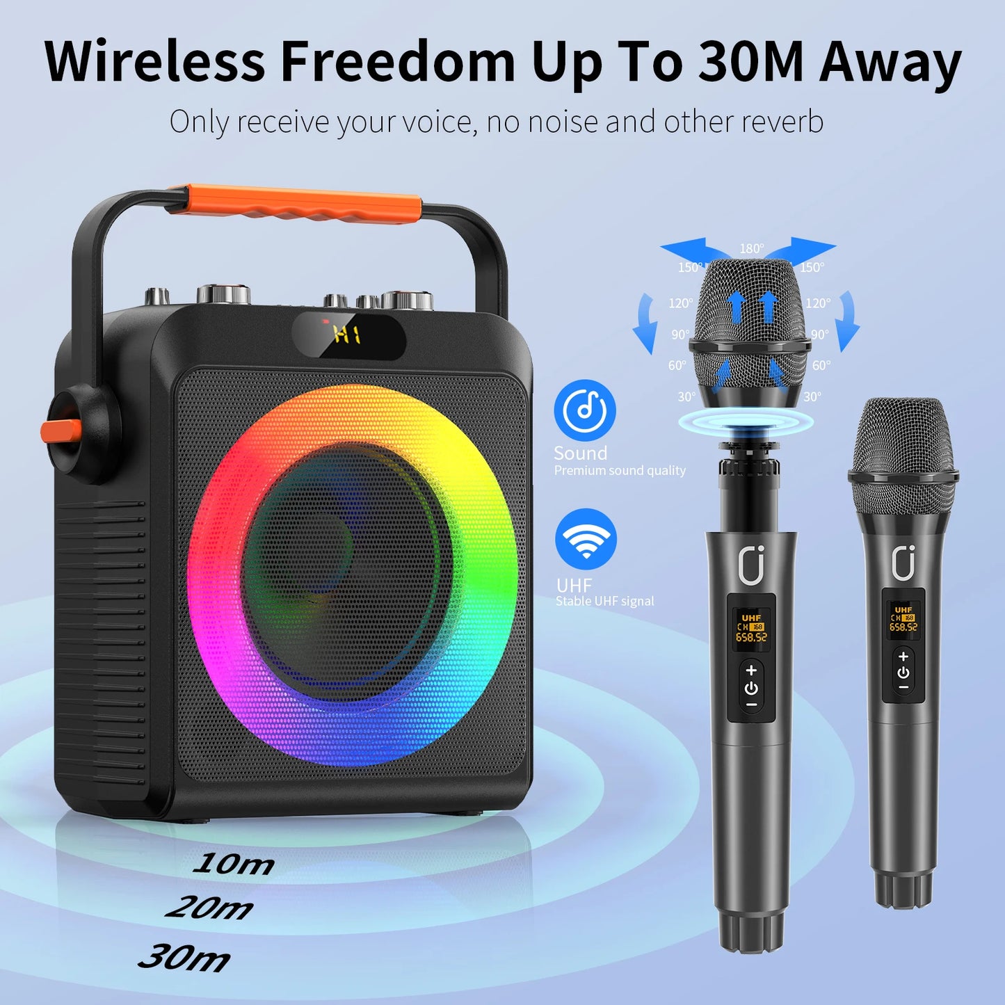 Karaoke Machine with 2 Microphones, Portable Bluetooth Speaker with RGB Light, Karaoke System for Karaoke Home Party
