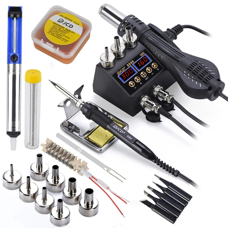8898 Soldering Station 2 In 1 Soldering Iron Hot Air Rework Welding Station with Sleep mode For BGA PCB IC SMD Repair Tools