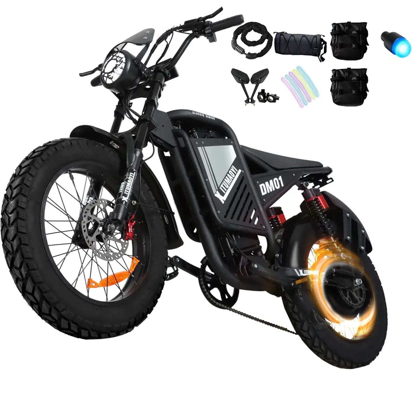 DM01 2000W Moto Electric Bicycle 60V30AH Battery Color Display 42 MPH E Bike UL2849