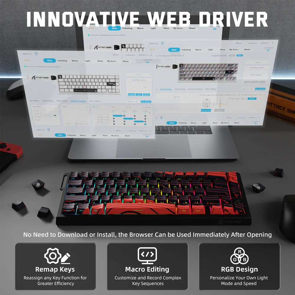 X68PRO HE Wireless Rapid Trigger Gaming Keyboard with Adjustable Actuation, Hot-Swap,RGB Backlit,BT/2.4GHz/Wired