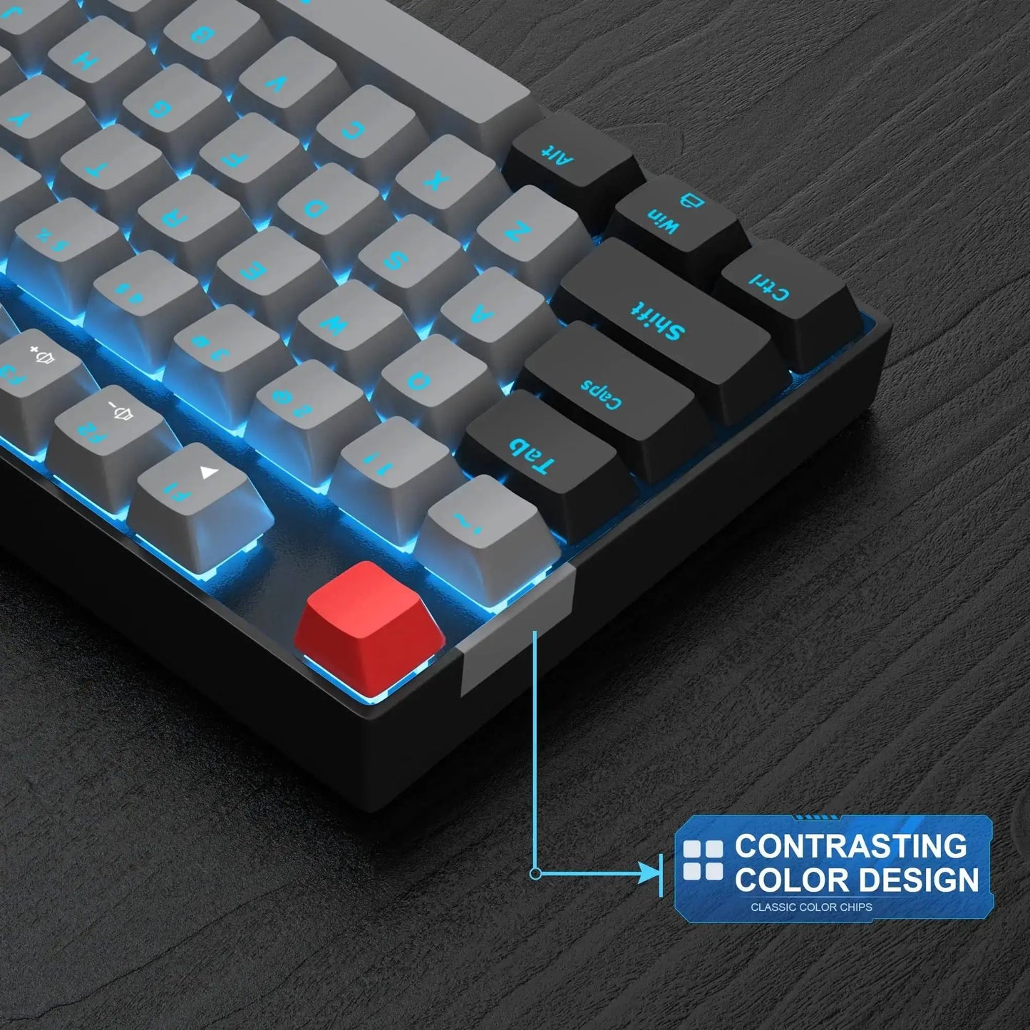 75% Mechanical Gaming Keyboard, Blue Switch, LED Blue Backlit, 87 Keys Compact TKL Wired Keyboards for Windows Laptop PC