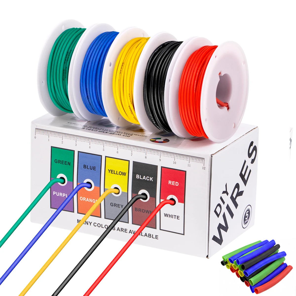 5 Colors Flexible Silicone Wire Kit, 16/18/20/22/24/26/28/30 AWG Stranded Tinned Copper Electrical Insulation Cable Hookup Wire Kit with Heat Shrink Tubes, Multi Gauge Wiring for Arduino, RC Cars, Boats, Drones and DIY Projec