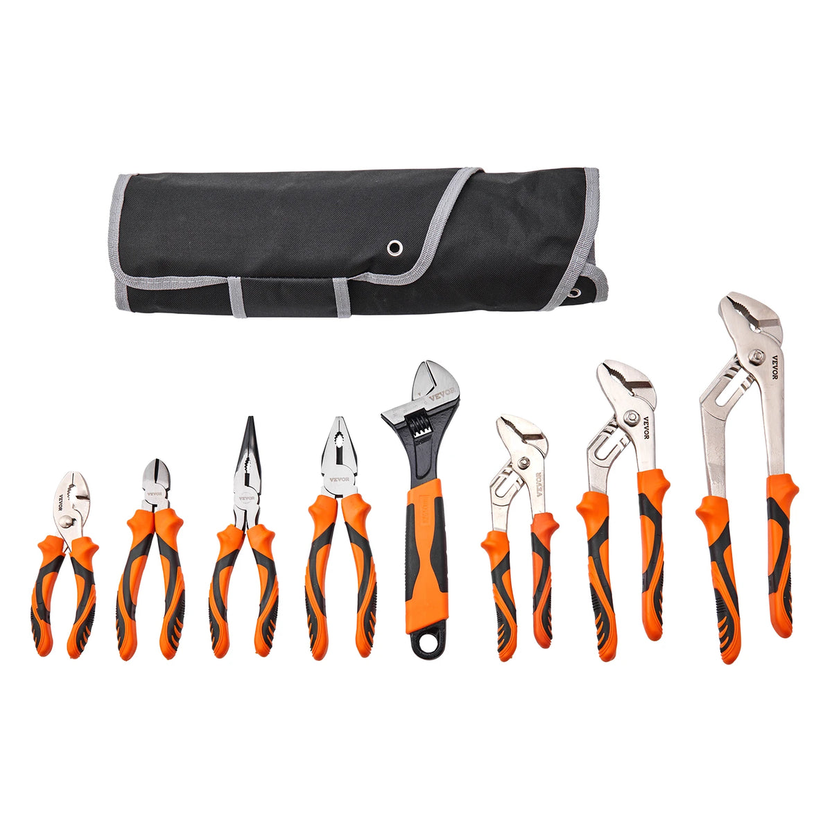 8-Piece Pliers Set 8" Linesman's Pliers 6" Slip Joint Pliers Long Nose Pliers 6" Diagonal Cutter 10" Adjustable Wrench