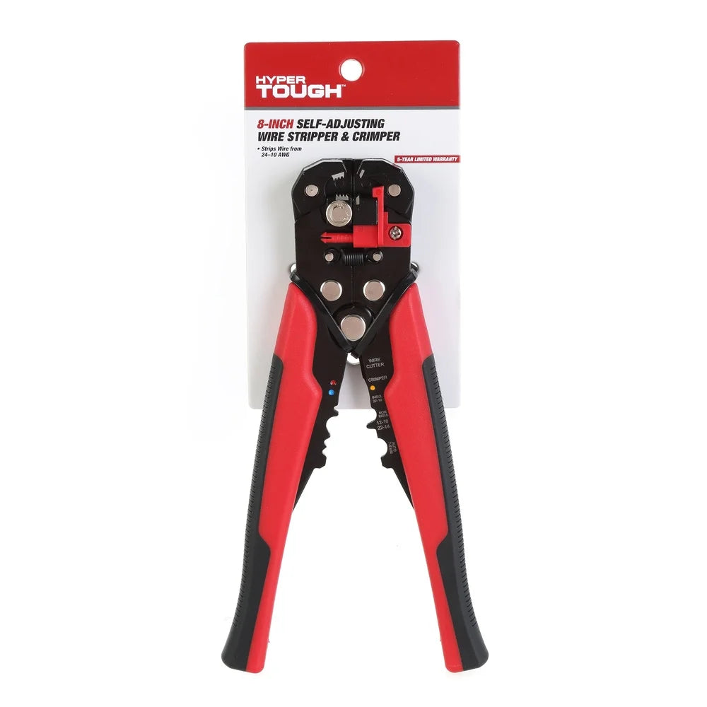 8" Self-Adjusting Wire Stripper Tool 24-10 AWG Crimper Cutter Integrated Wire Stop Micro-Adjust Knob Soft Grip Handle New