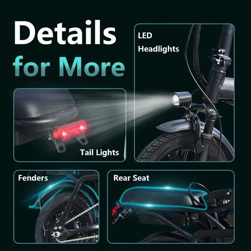 Adult Electric Bicycle 500W Peak Motor 30 Miles Range 48V 10Ah Battery Mini Folding Electric Bike