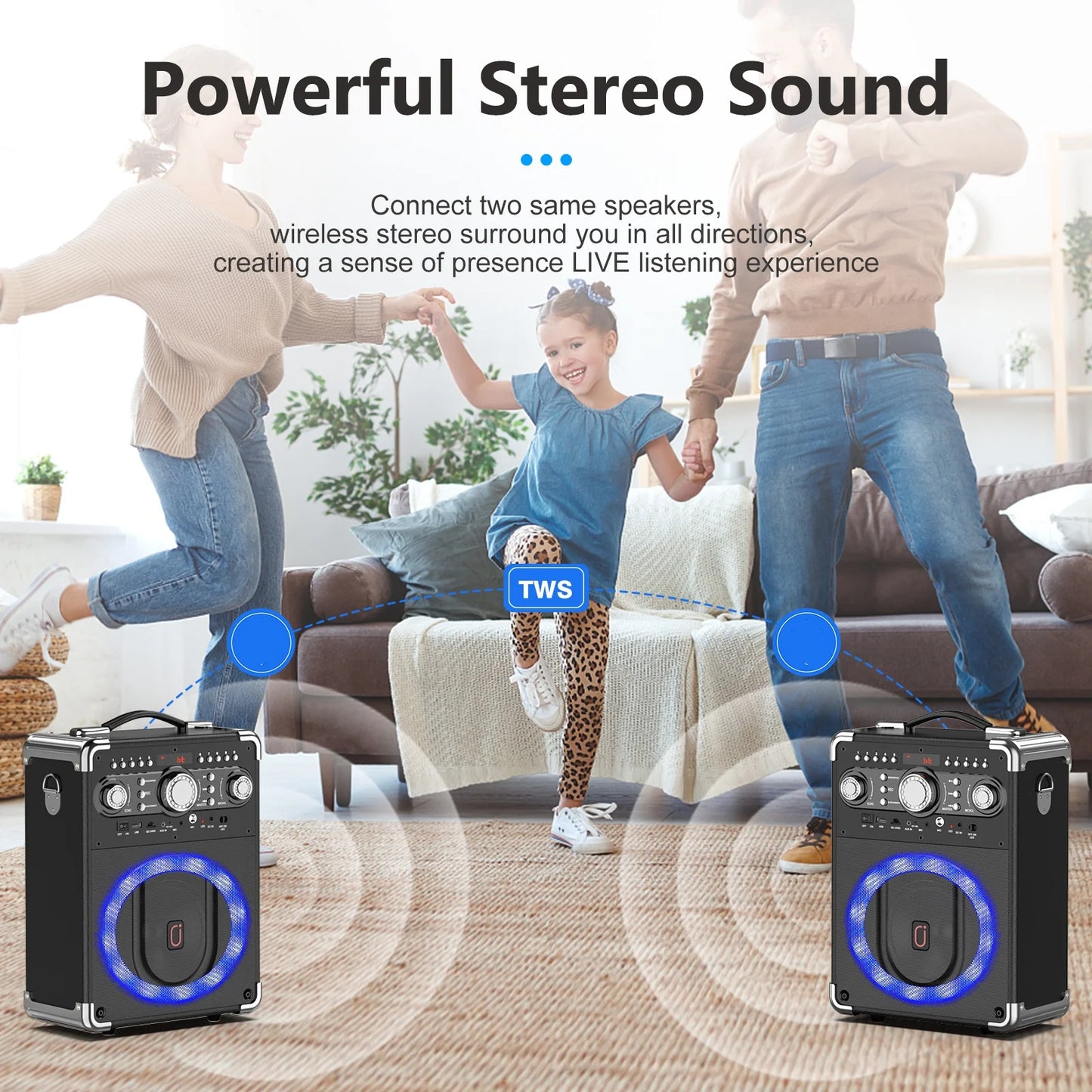 Karaoke Machine with 3 Mics & DJ Disco Ball Light, Portable Bluetooth Karaoke Speaker with LED Lights for Kids and Adults