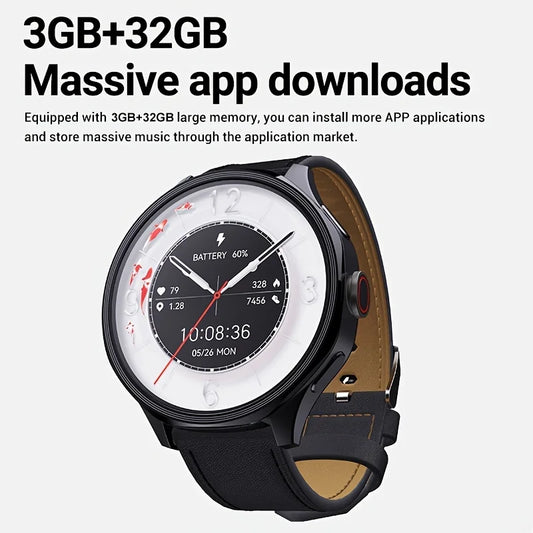 Android 4G SIM Smartwatch, Large 1.73-inch AMOLED Display, 3 GB RAM + 32 GB Storage for Men and Women, Rotating Camera, Wi-fi, GPS, 800 MAh Battery, Activity Tracker