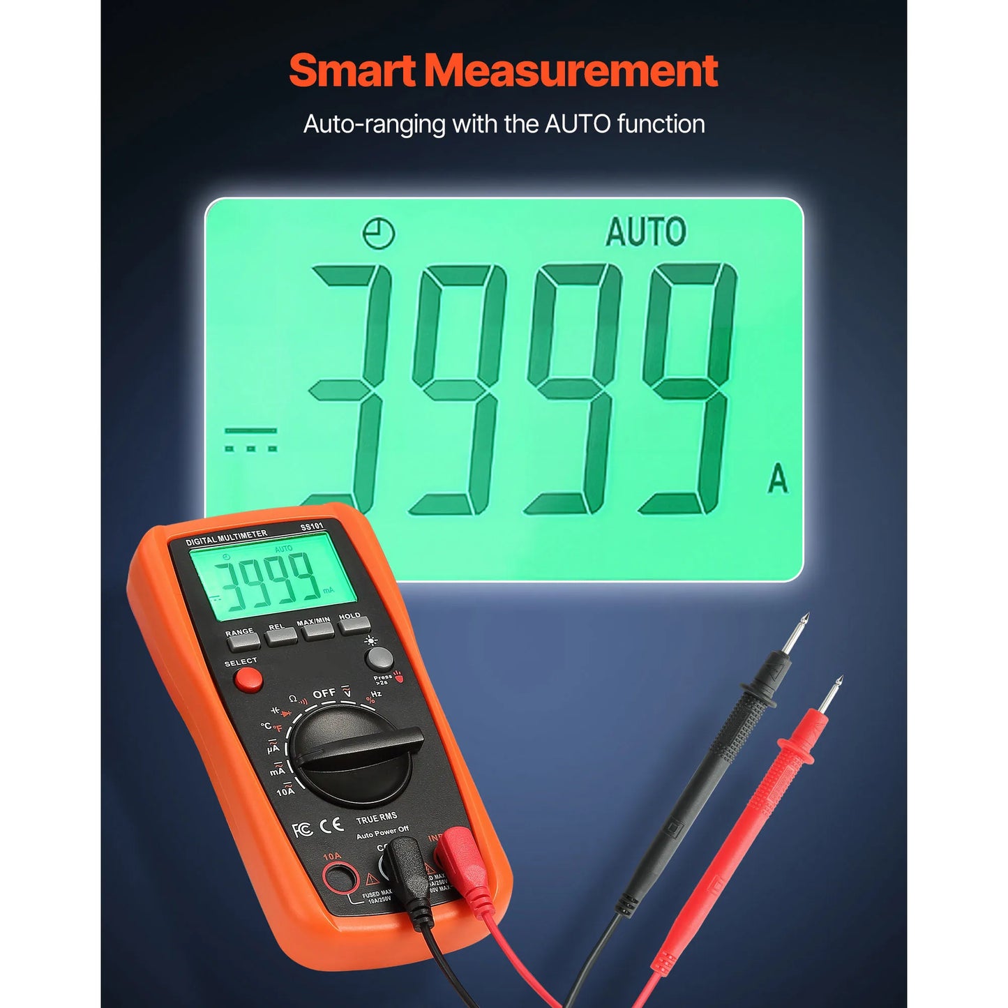 Digital Multimeter TRMS DC/AC Voltmeter Current Tester Auto-Ranging Multimeter for Current Voltage Resistance Measurement