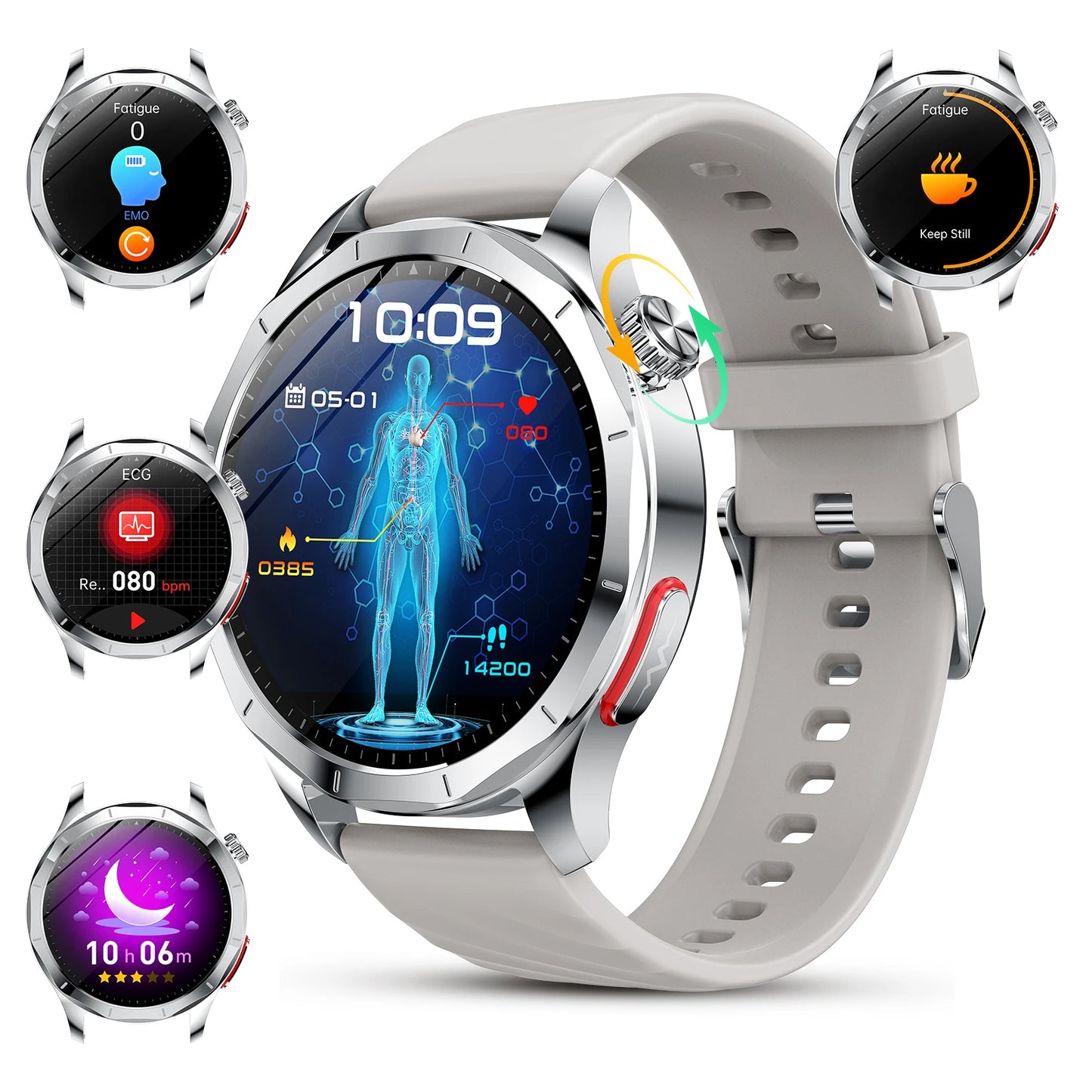 AI-GPT Nursing Grade Health Smart Watch Body Fat Uric Acid ECG+PPG Body Fat BP HD Call Sports Smart Watch For Men Women