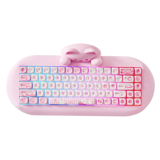 C68 Wireless Gaming Keyboard, Hi-Fi Cute Cat Custom RGB Mechanical Keyboard, Silicone 65% Hot Swap Ergonomic Kitty Keeb